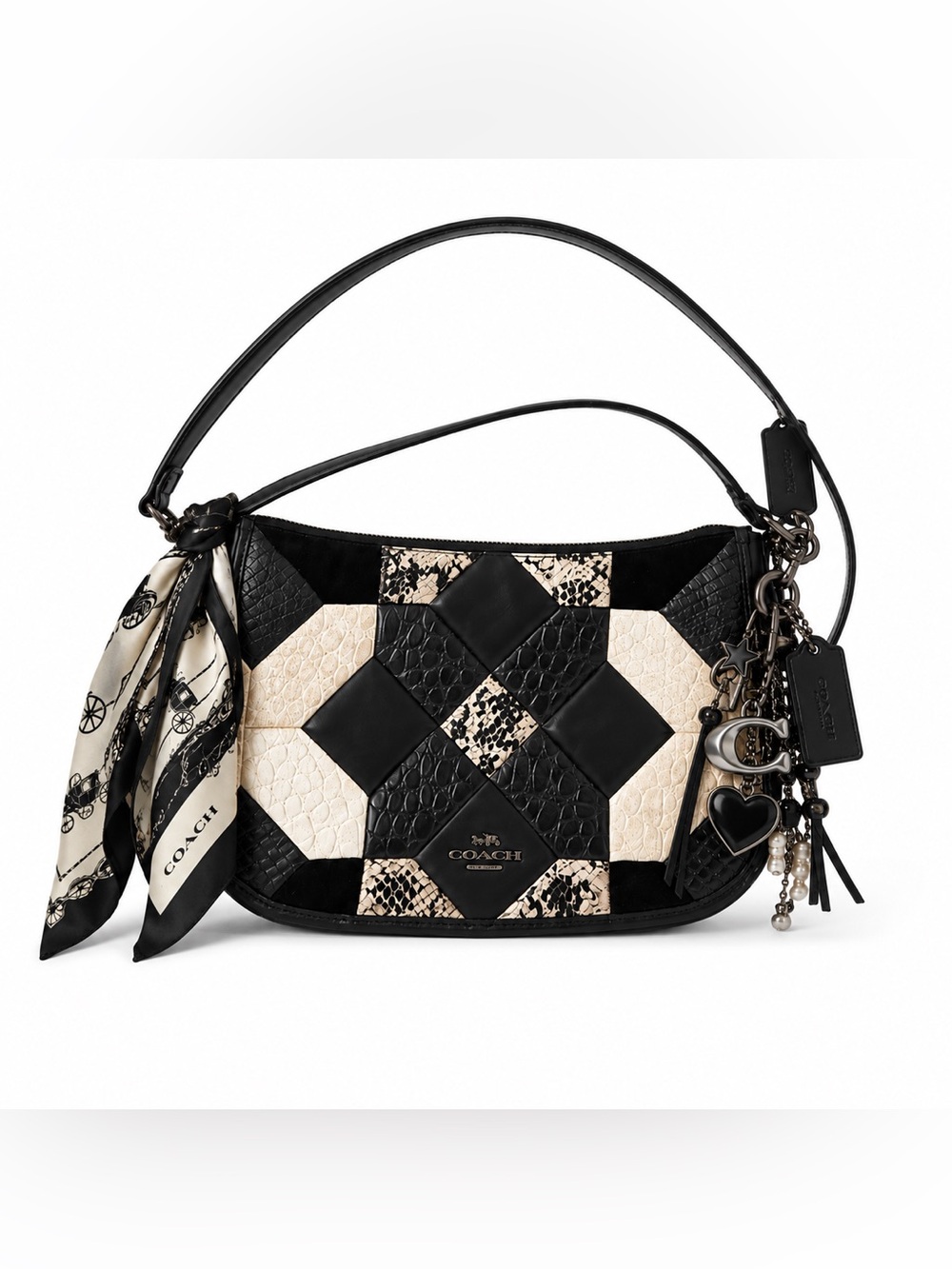 Coach Black and Cream Patchwork Leather Shoulder Bag
